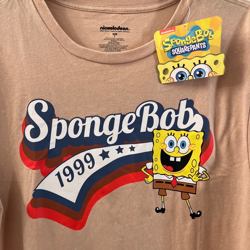 Nickelodeon SpongeBob Squarepants 1999 Retro T-Shirt Men Large Sand Tan Smiley